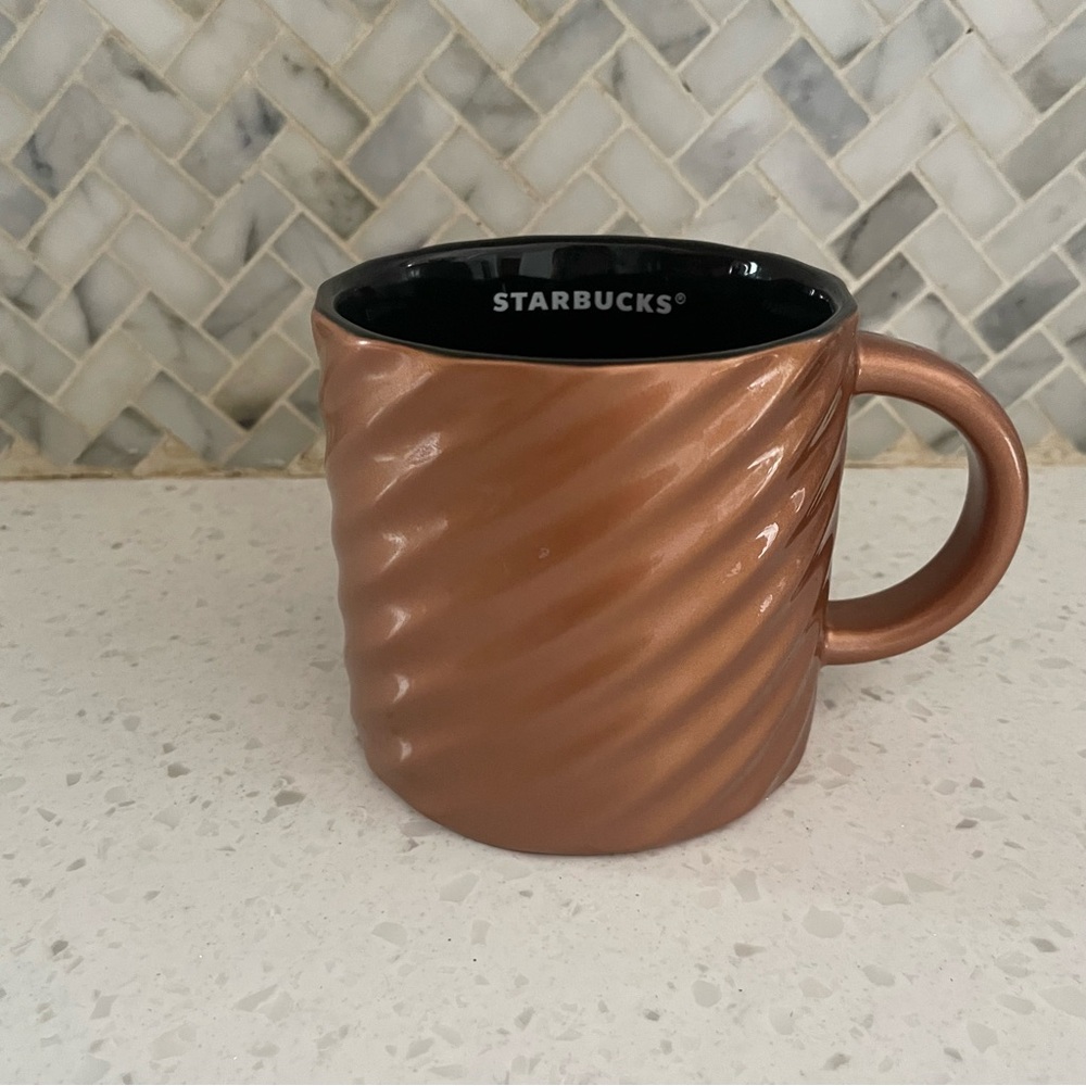 Starbucks Copper Swirl Ceramic 14 oz Mug Rose Gold Coffee Cup Shiny Metallic